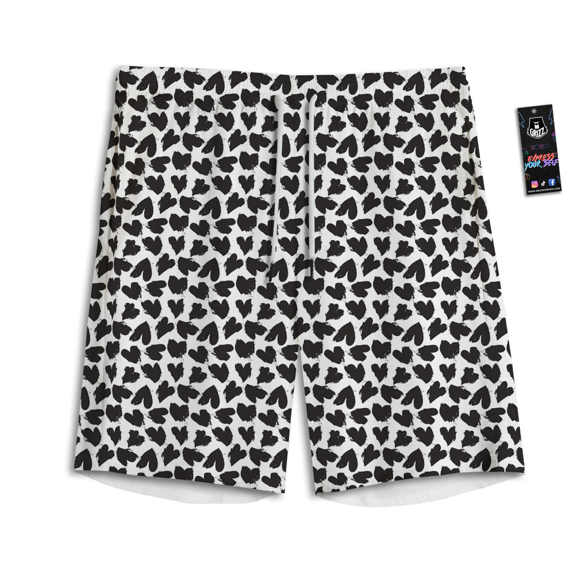 Heart White And Black Print Pattern Men's Athletic Shorts