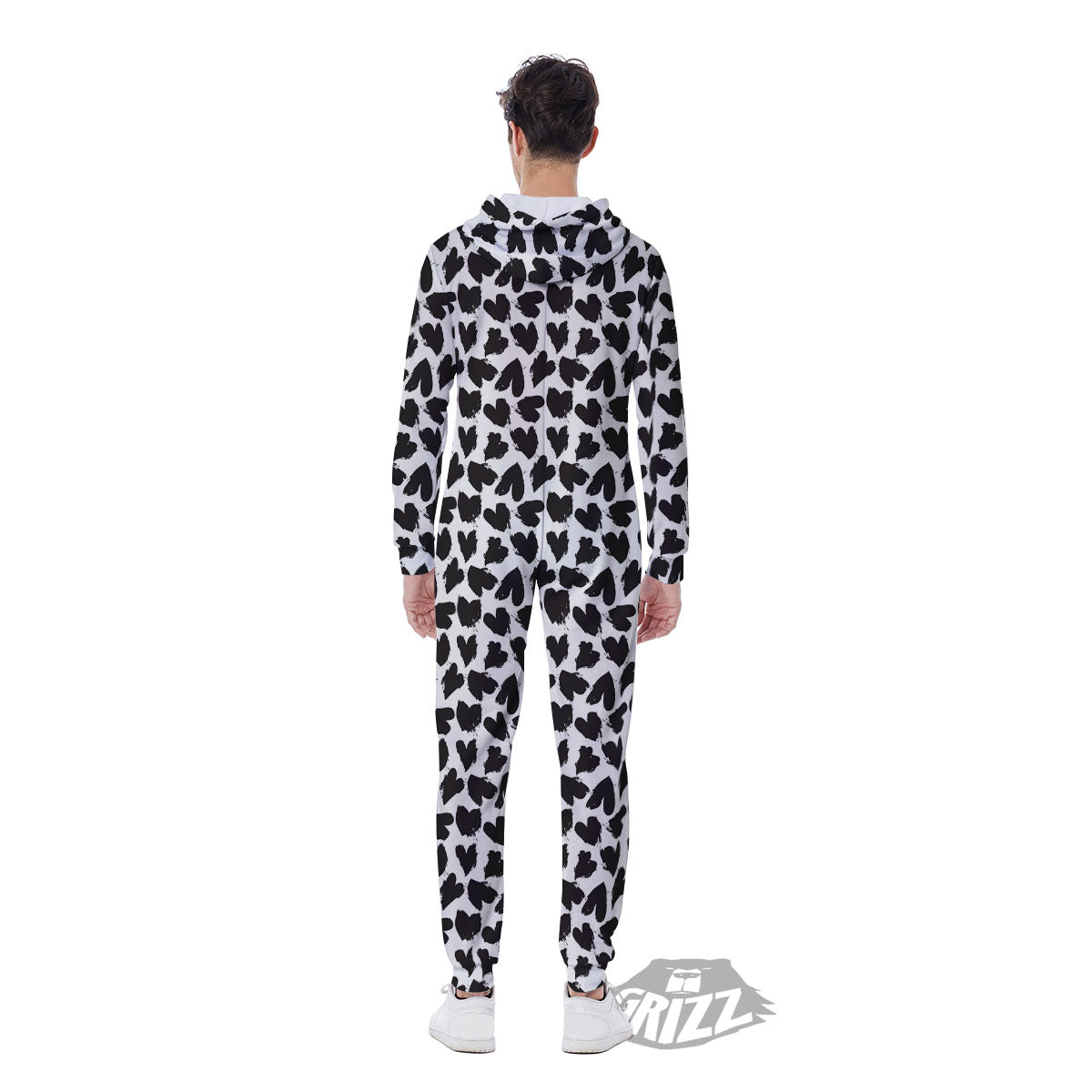 Heart White And Black Print Pattern Men's Jumpsuit-grizzshop