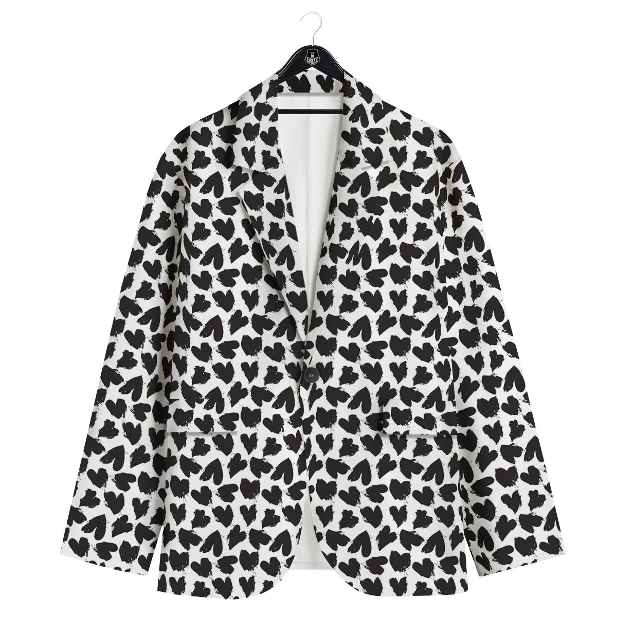 Heart White And Black Print Pattern Men's Sport Coat-grizzshop