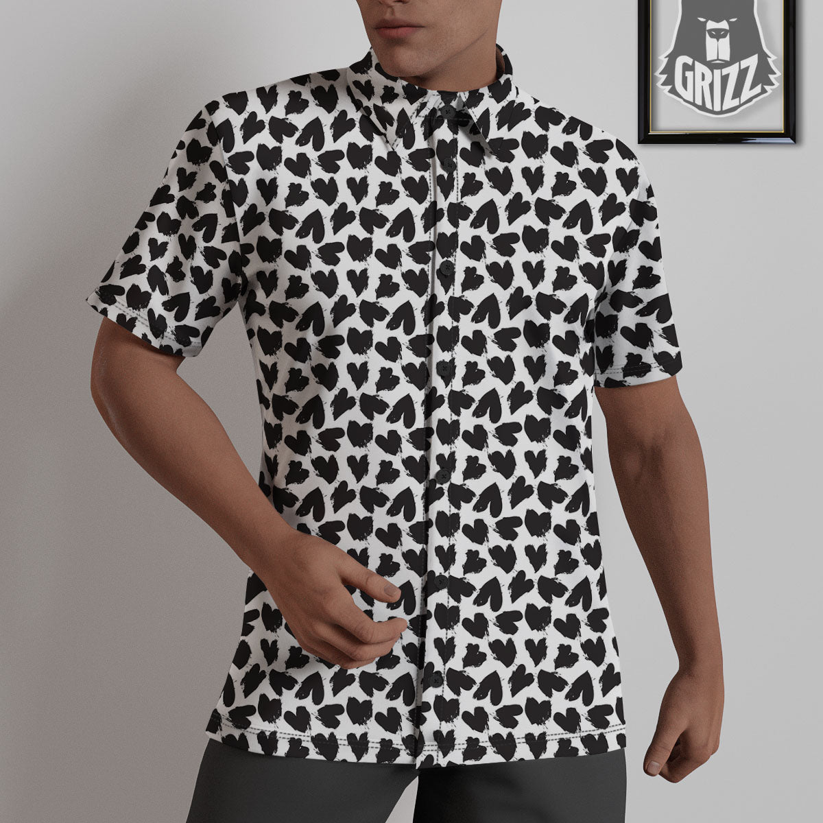 Heart White And Black Print Pattern Untucked Shirts-grizzshop