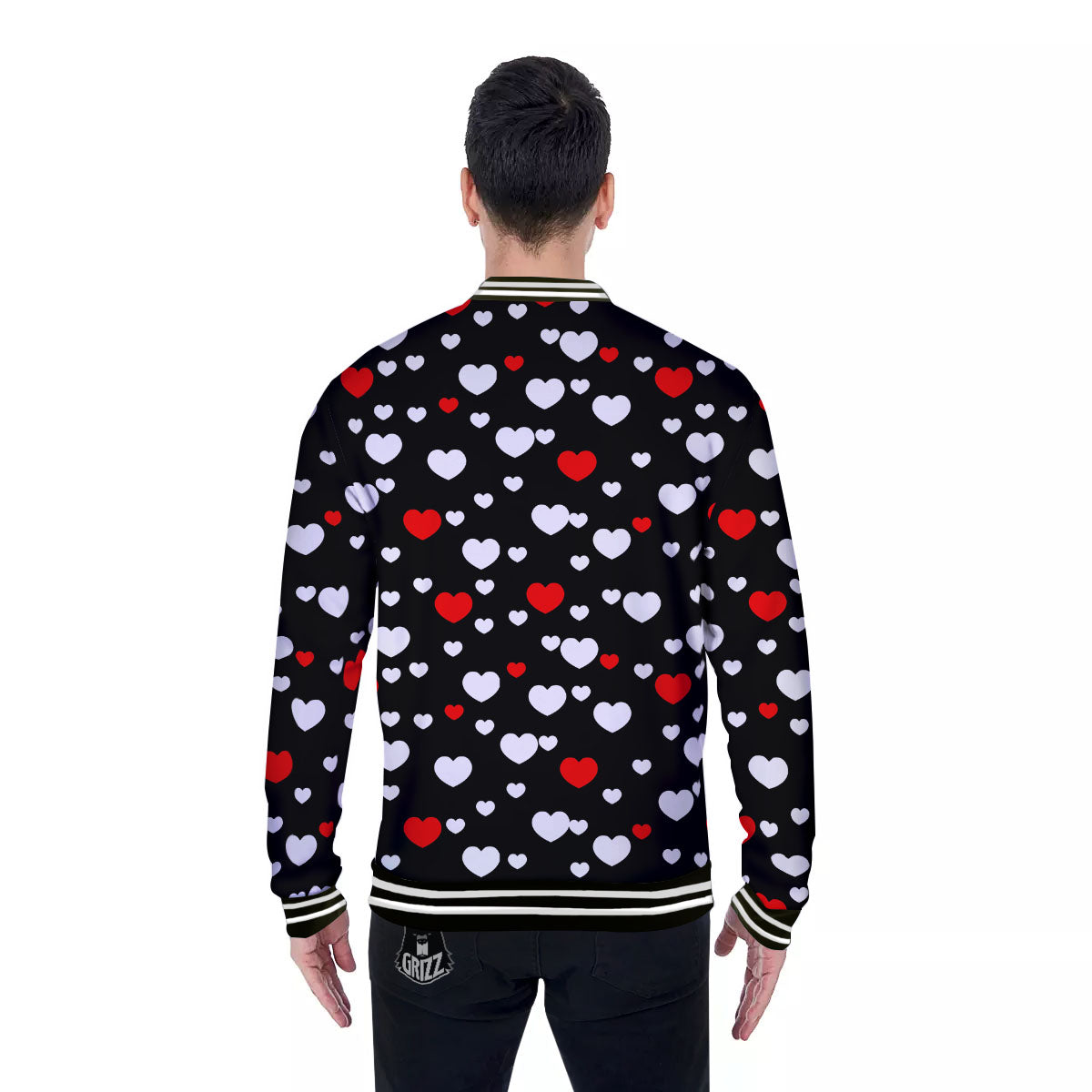 Heart White And Red Print Pattern Baseball Jacket-grizzshop