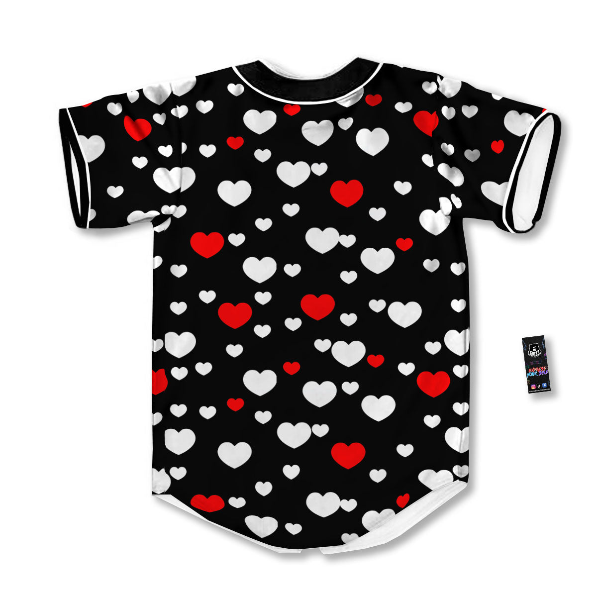 Heart White And Red Print Pattern Baseball Jersey-grizzshop
