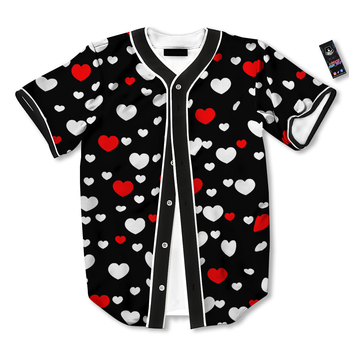 Heart White And Red Print Pattern Baseball Jersey-grizzshop