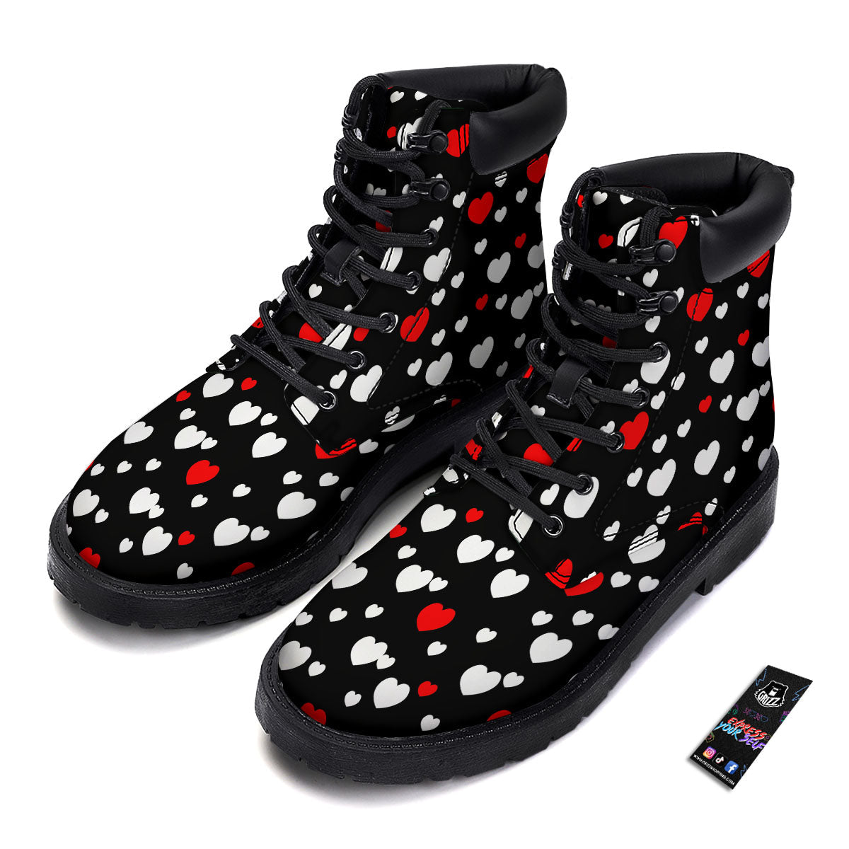 Heart White And Red Print Pattern Boots-grizzshop