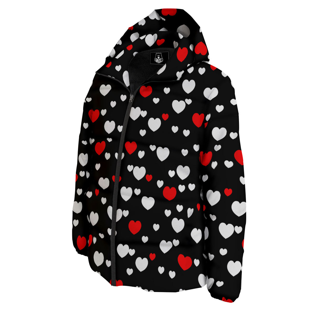 Heart White And Red Print Pattern Down Jacket-grizzshop