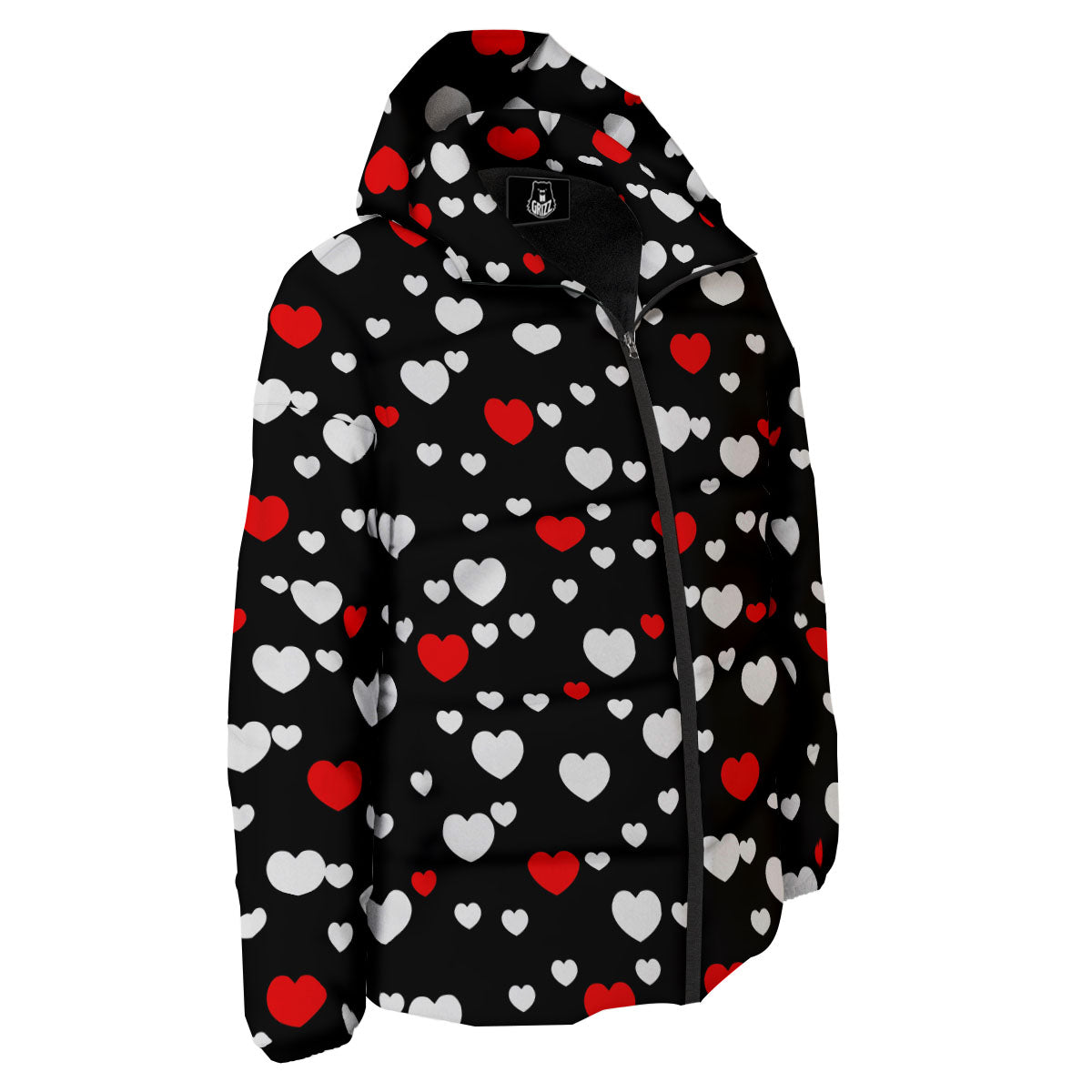Heart White And Red Print Pattern Down Jacket-grizzshop