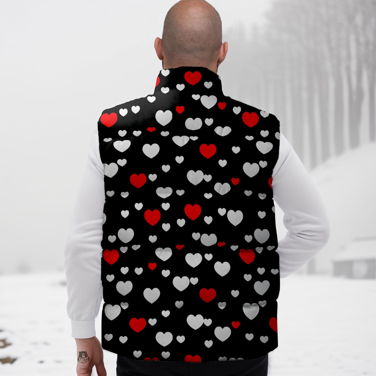 Heart White And Red Print Pattern Down Vest