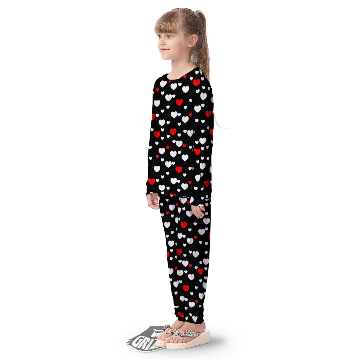 Heart White And Red Print Pattern Kid's Pajamas-grizzshop
