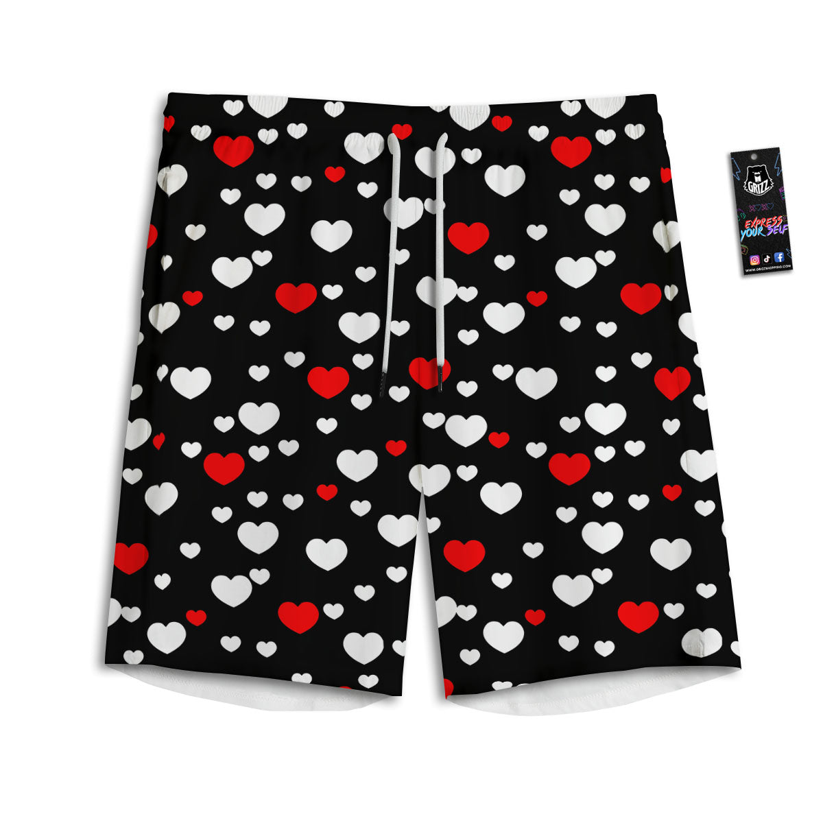 Heart White And Red Print Pattern Men's Athletic Shorts