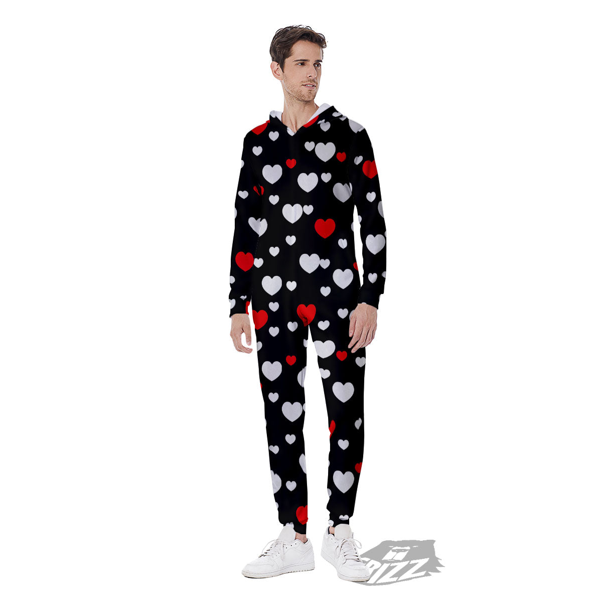 Heart White And Red Print Pattern Men's Jumpsuit-grizzshop