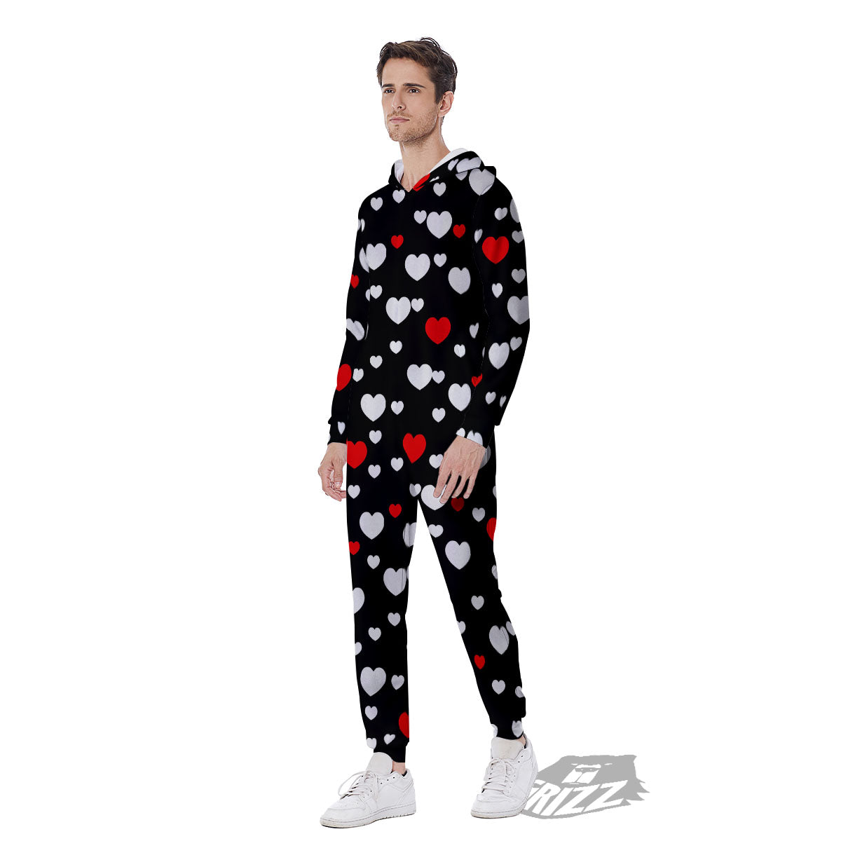 Heart White And Red Print Pattern Men's Jumpsuit-grizzshop