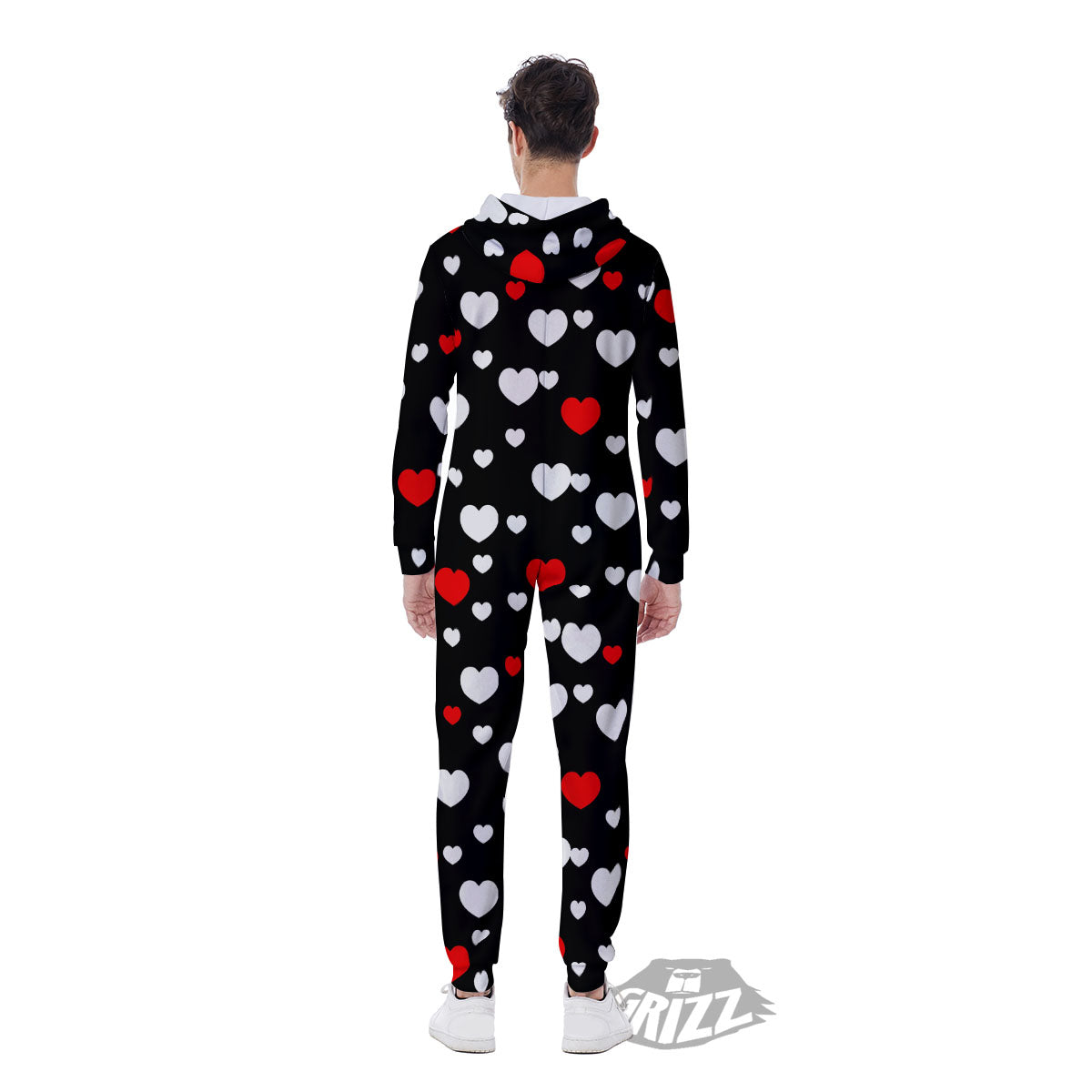 Heart White And Red Print Pattern Men's Jumpsuit-grizzshop
