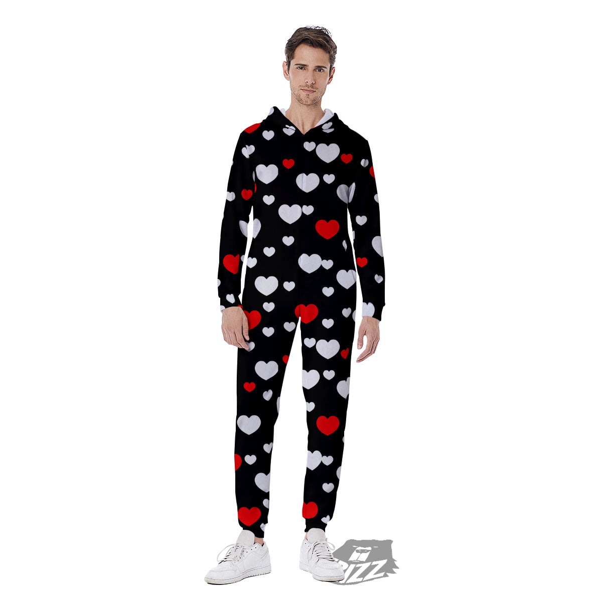 Heart White And Red Print Pattern Men's Jumpsuit-grizzshop