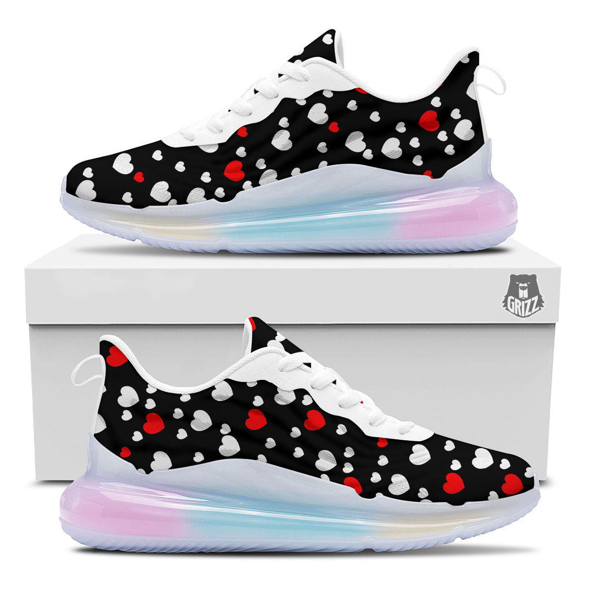 Heart White And Red Print Pattern Running Sneakers-grizzshop