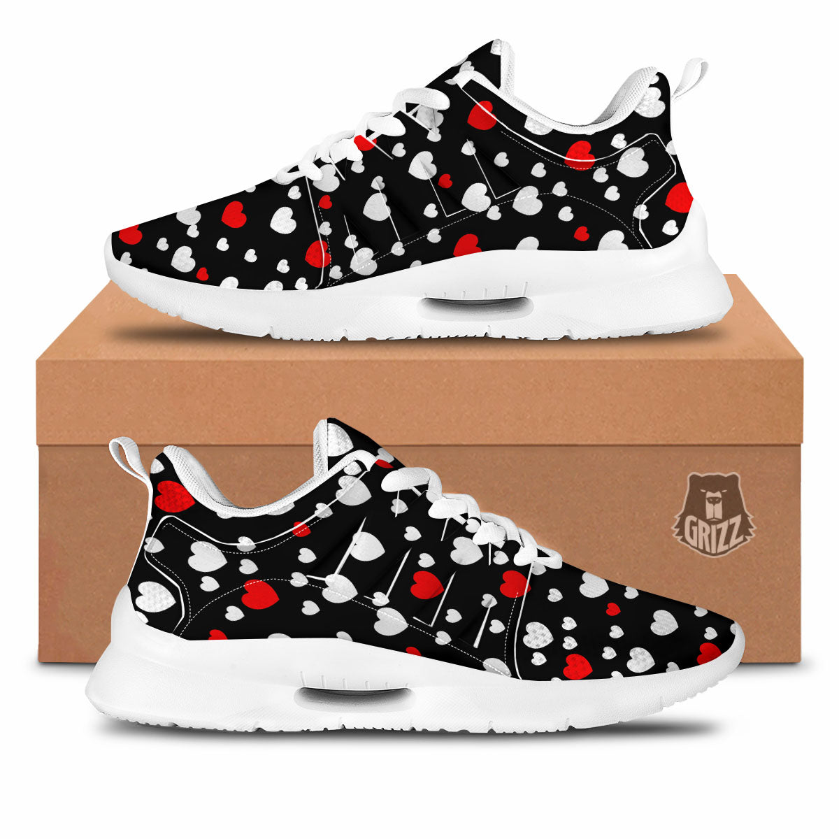 Heart White And Red Print Pattern Tennis Shoes-grizzshop
