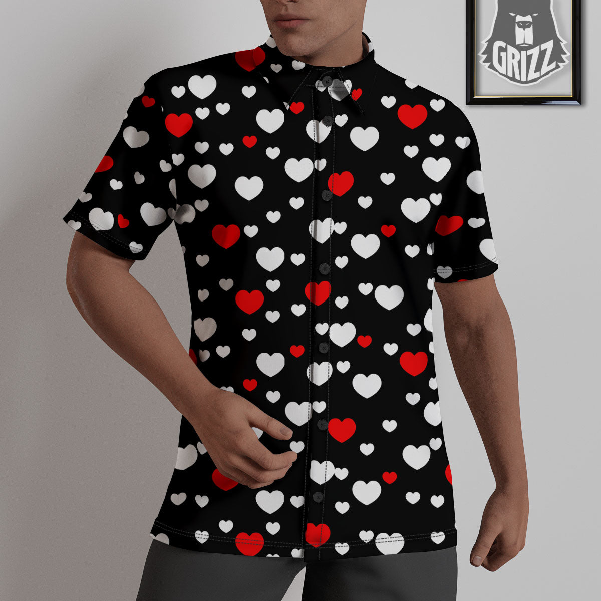 Heart White And Red Print Pattern Untucked Shirts-grizzshop