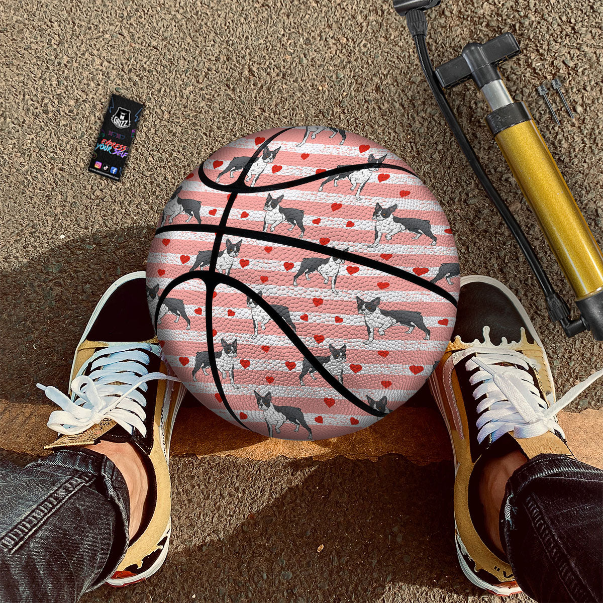 Heart And Boston Terrier Print Pattern Basketball