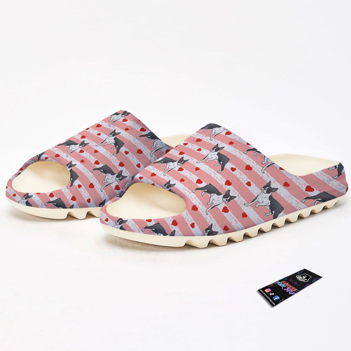 Heart And Boston Terrier Print Pattern Sandals-grizzshop