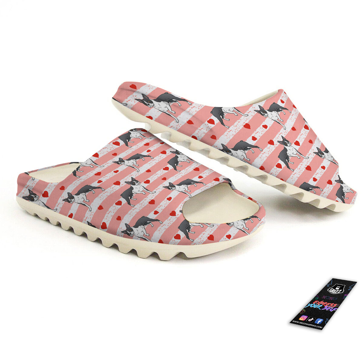 Heart And Boston Terrier Print Pattern Sandals-grizzshop