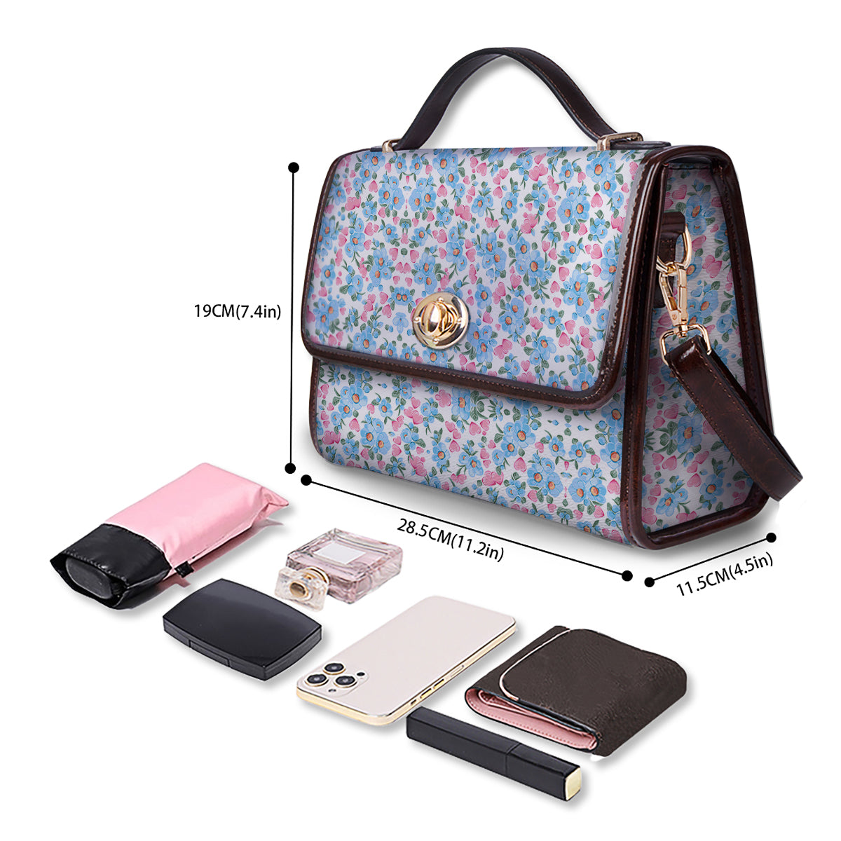 Heart And Flower Valentine's Day Print Pattern Women's Satchel Bag