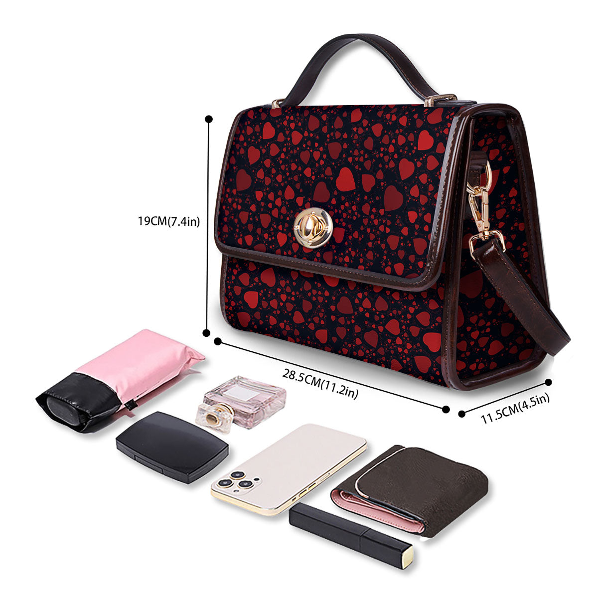 Heart Black And Red Print Pattern Women's Satchel Bag