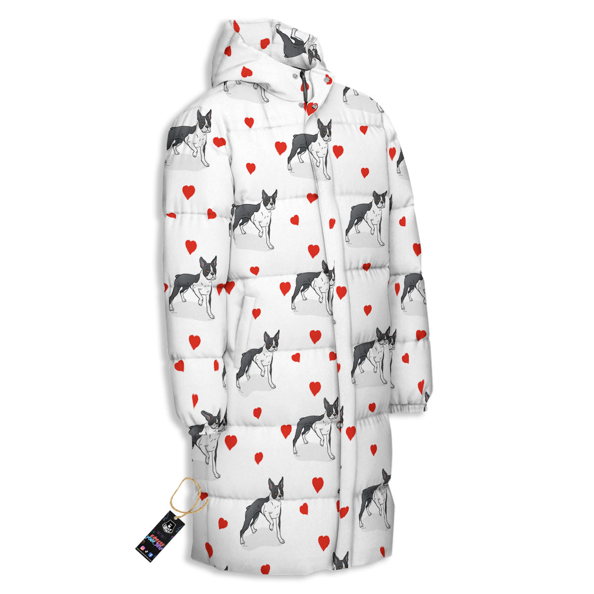 Heart Bull Terrier Print Pattern Long Down Jacket