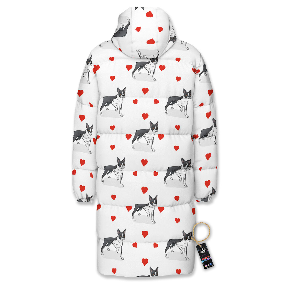 Heart Bull Terrier Print Pattern Long Down Jacket