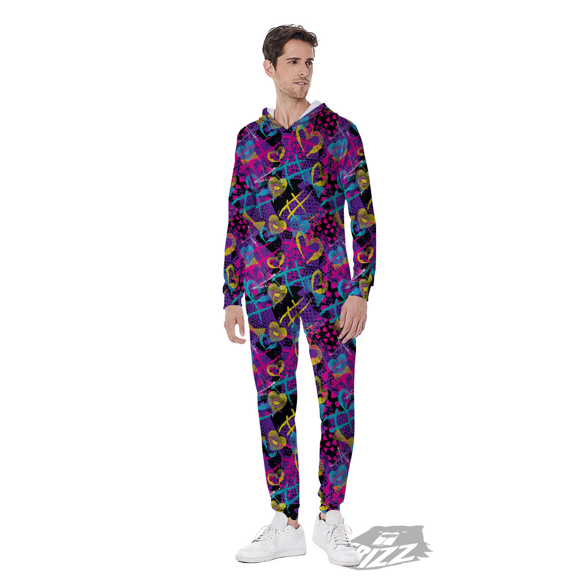 Heart Graffiti Print Pattern Men's Jumpsuit-grizzshop