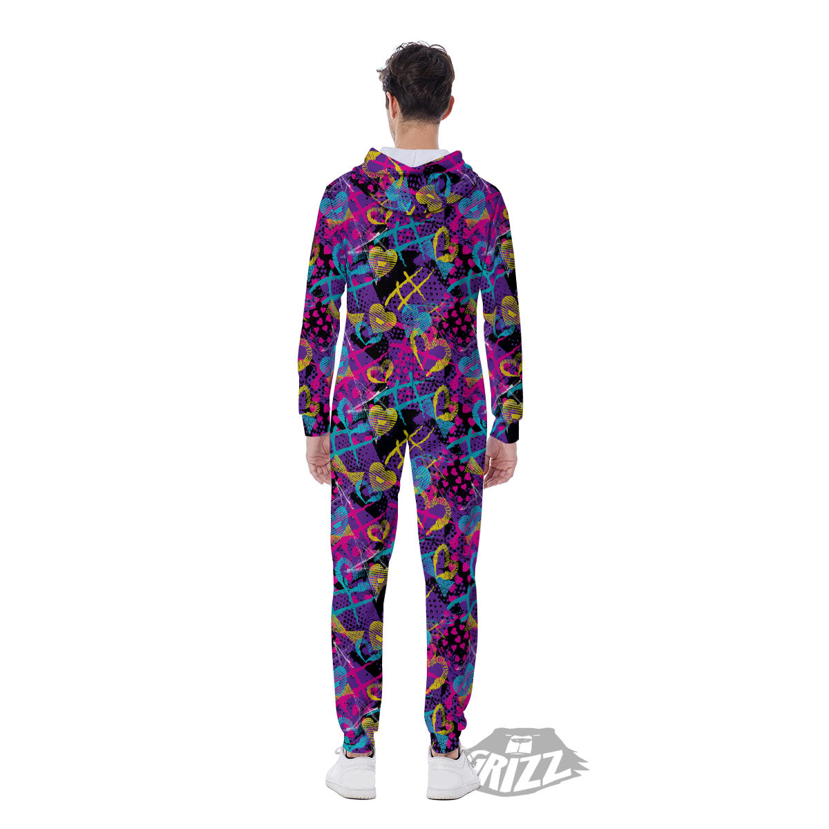 Heart Graffiti Print Pattern Men's Jumpsuit-grizzshop