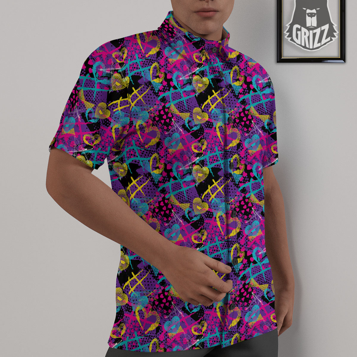 Heart Graffiti Print Pattern Untucked Shirts-grizzshop