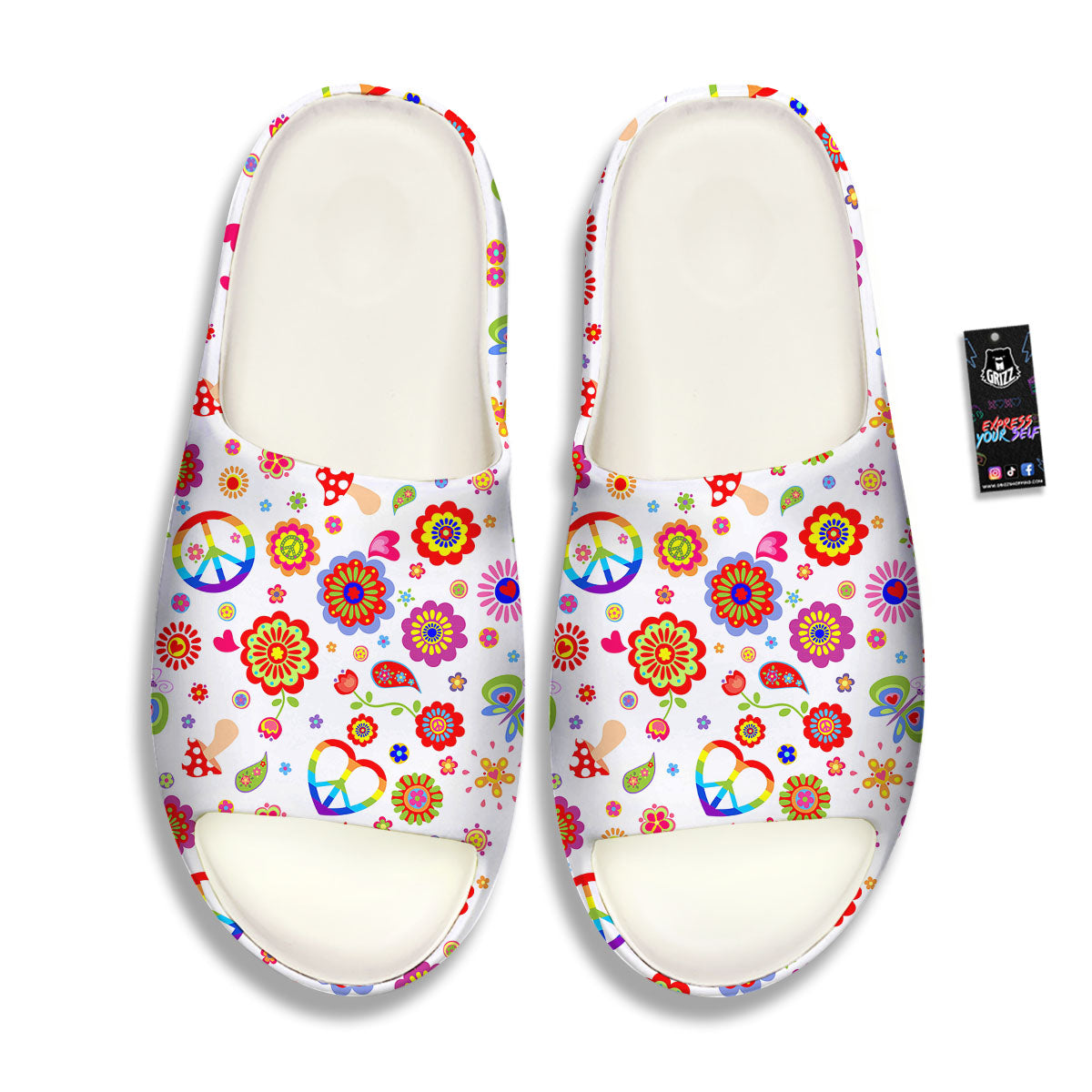 Heart Psychedelic Peace Sign Print Pattern Sandals-grizzshop