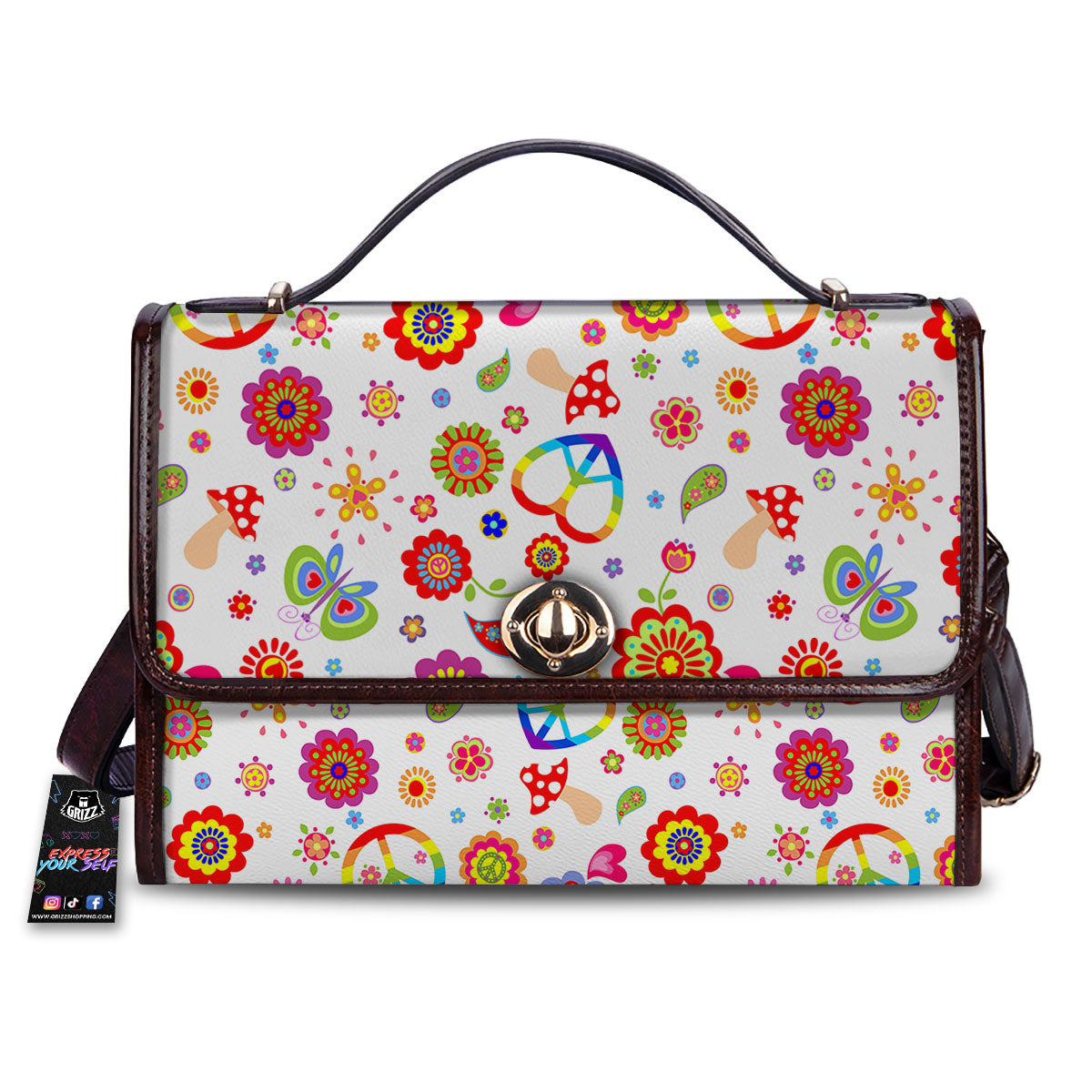 Heart Psychedelic Peace Sign Print Pattern Women's Satchel Bag