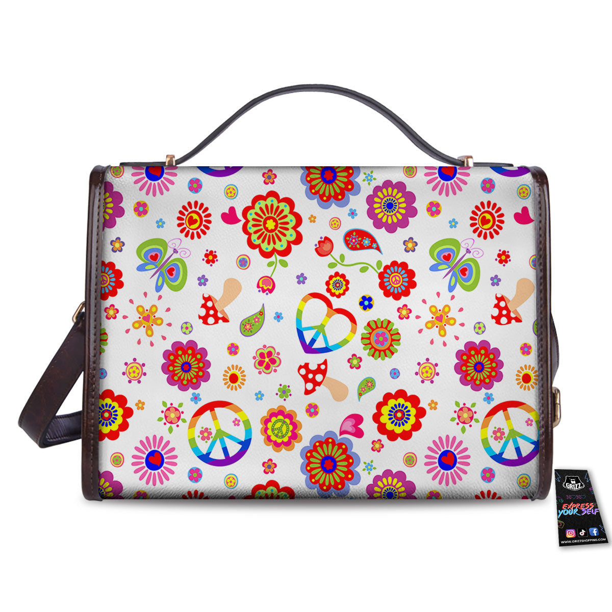 Heart Psychedelic Peace Sign Print Pattern Women's Satchel Bag