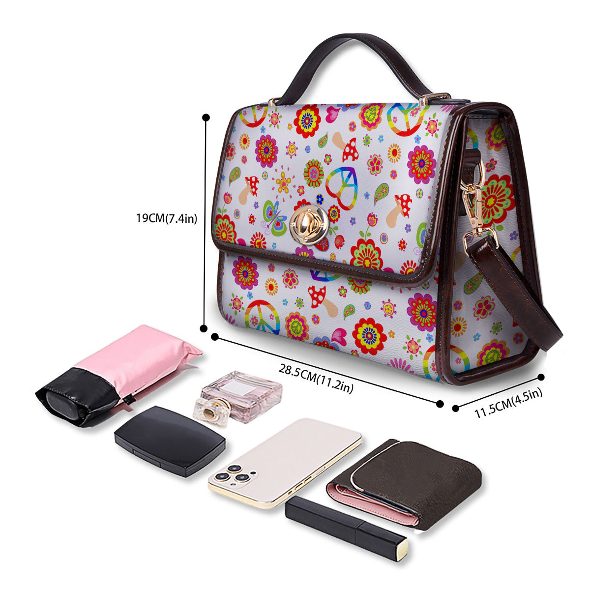 Heart Psychedelic Peace Sign Print Pattern Women's Satchel Bag