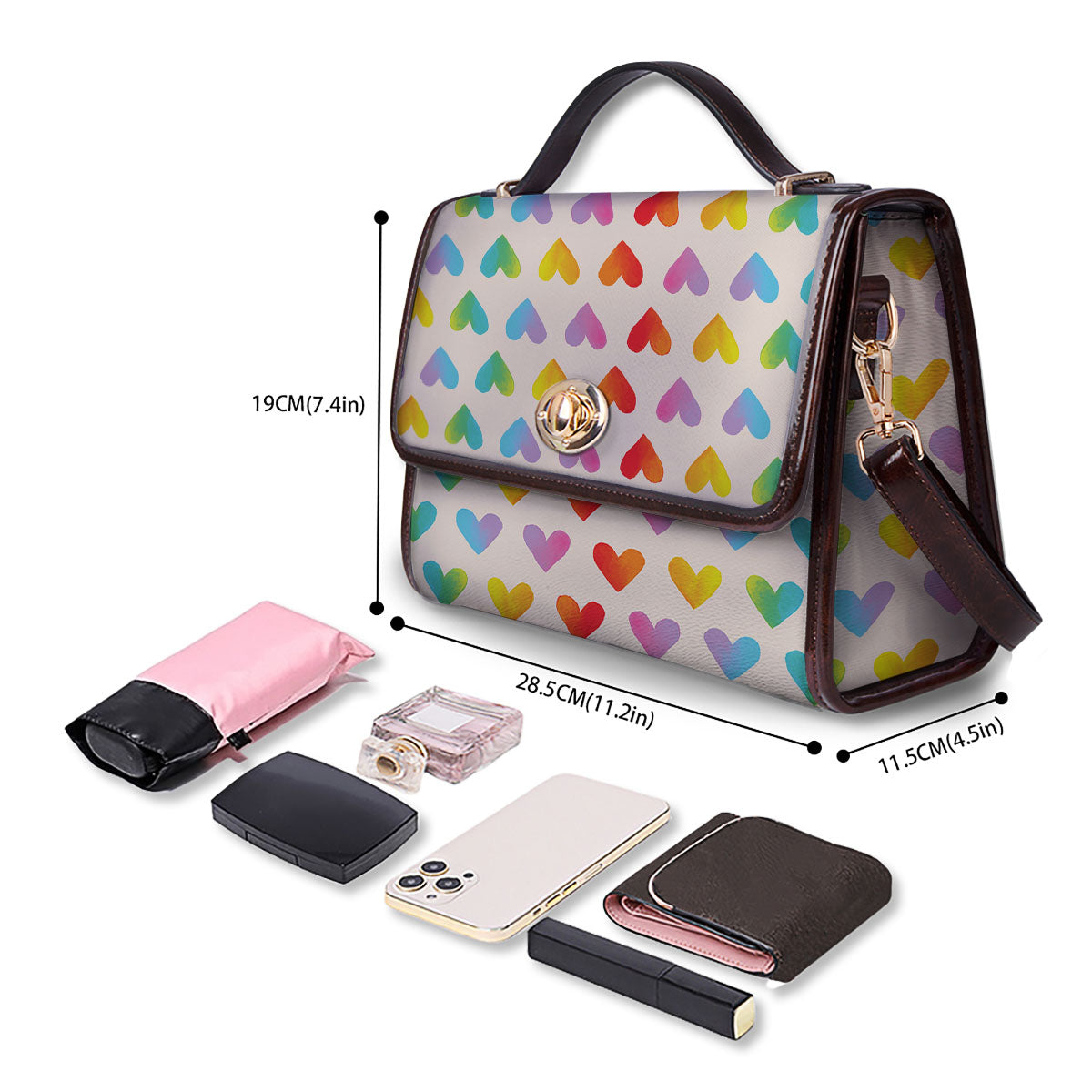 Heart Rainbow Print Pattern Women's Satchel Bag