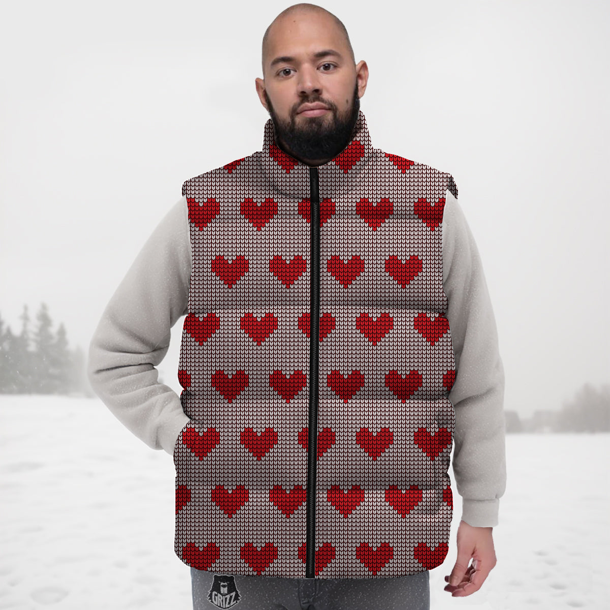 Heart Valentine's Day Print Pattern Down Vest