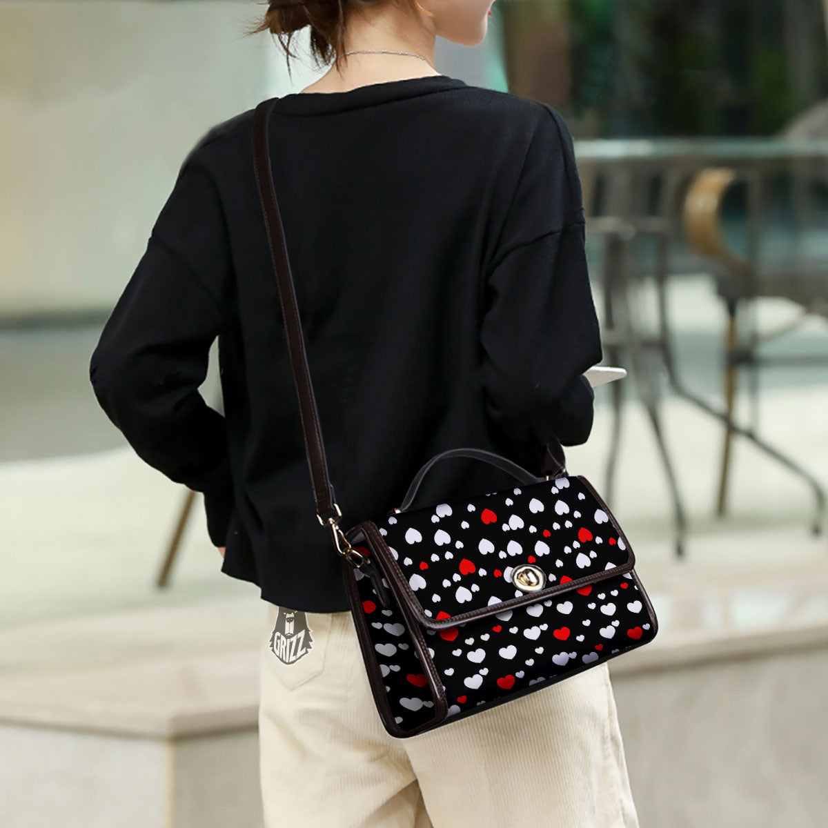 Heart White And Red Print Pattern Women's Satchel Bag