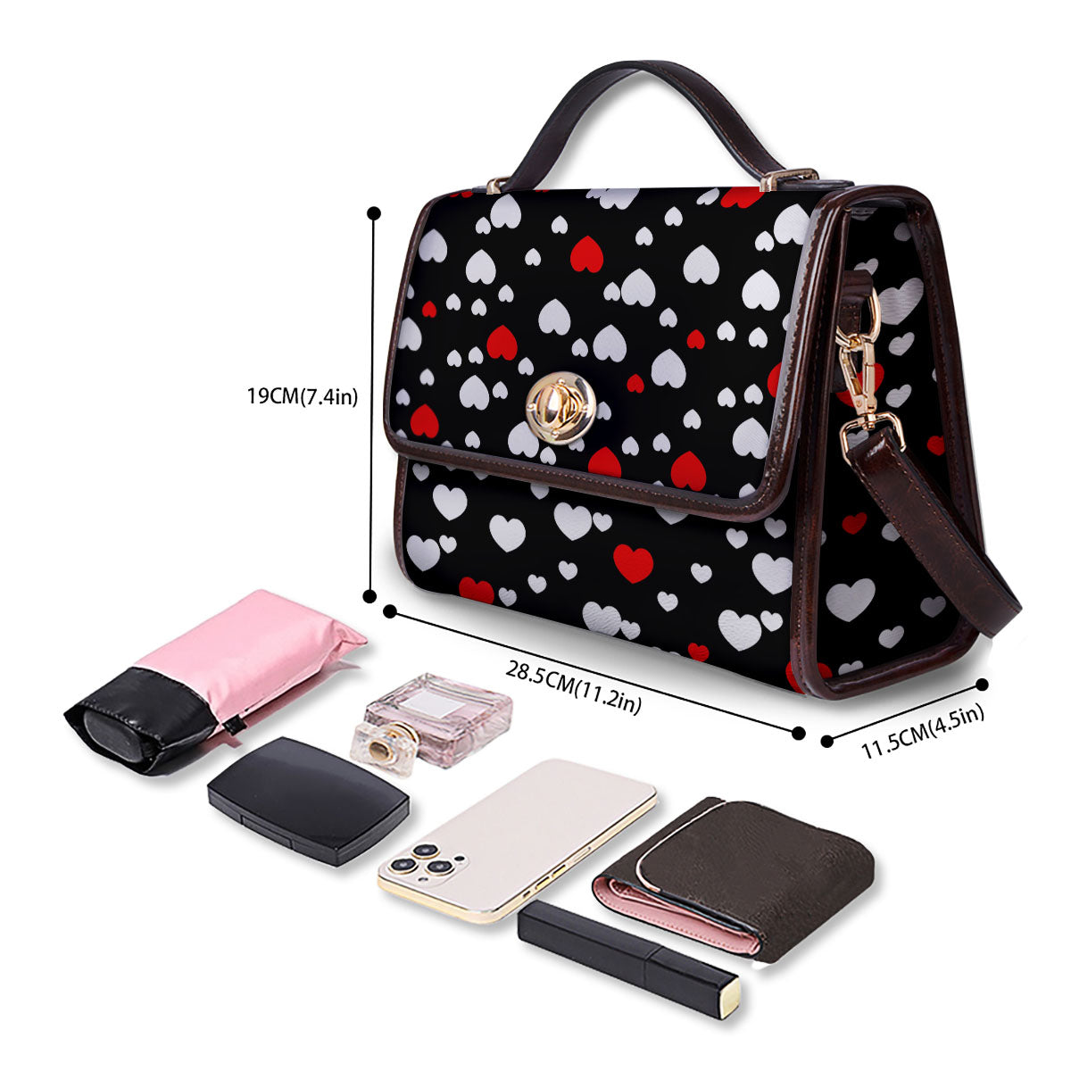 Heart White And Red Print Pattern Women's Satchel Bag