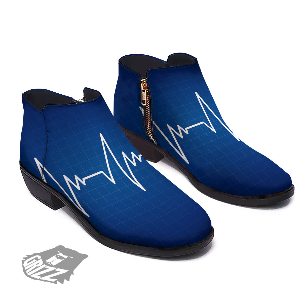 Heartbeat Blue Print Ankle Boots-grizzshop
