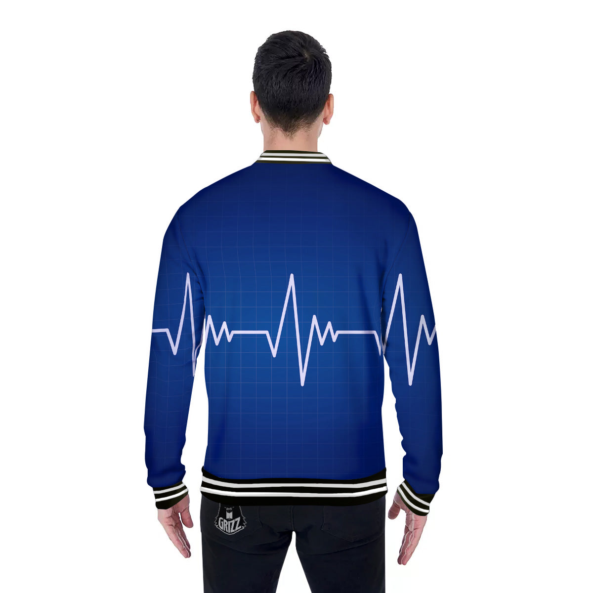 Heartbeat Blue Print Baseball Jacket-grizzshop