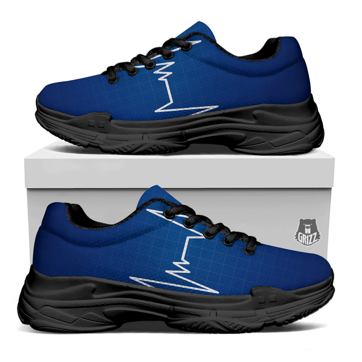 Heartbeat Blue Print Black Chunky Shoes-grizzshop
