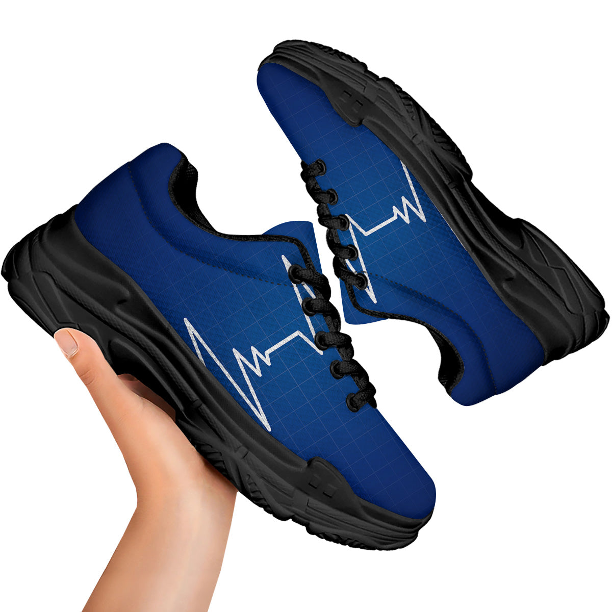 Heartbeat Blue Print Black Chunky Shoes-grizzshop