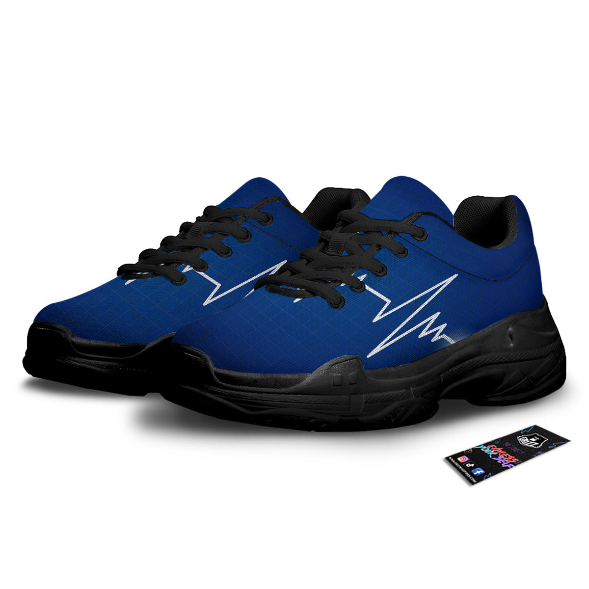Heartbeat Blue Print Black Chunky Shoes-grizzshop