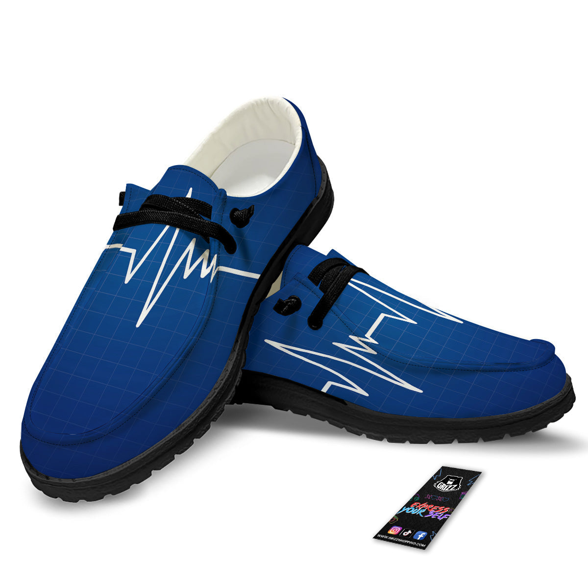 Heartbeat Blue Print Black Loafers-grizzshop