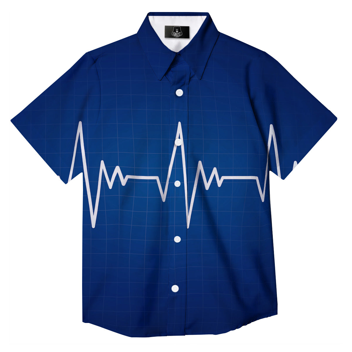 Heartbeat Blue Print Button Up Shirt-grizzshop