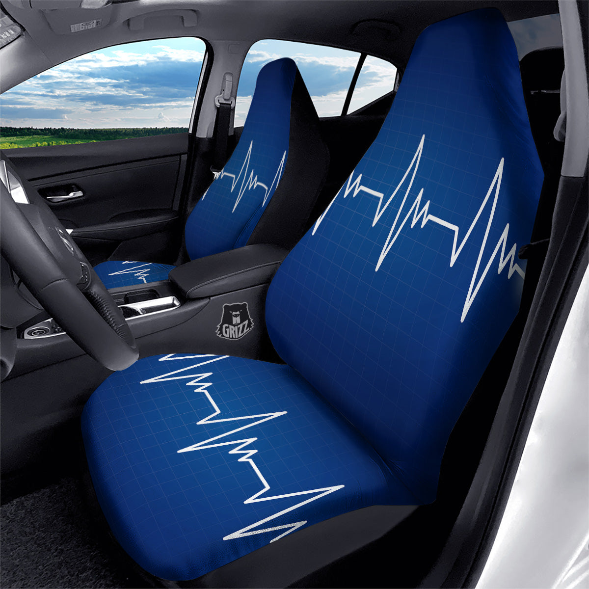 Heartbeat Blue Print Car Seat Covers-grizzshop