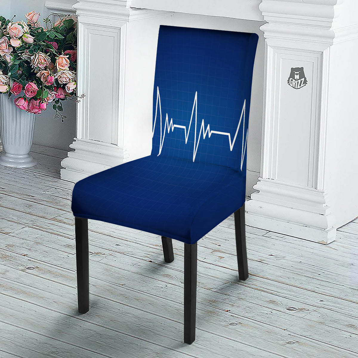 Heartbeat Blue Print Dining Chair Slipcover-grizzshop