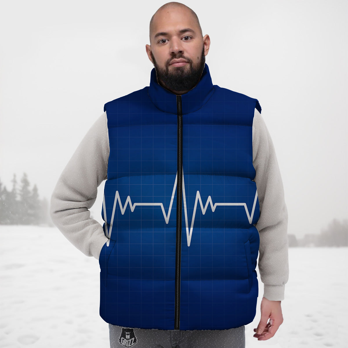 Heartbeat Blue Print Down Vest