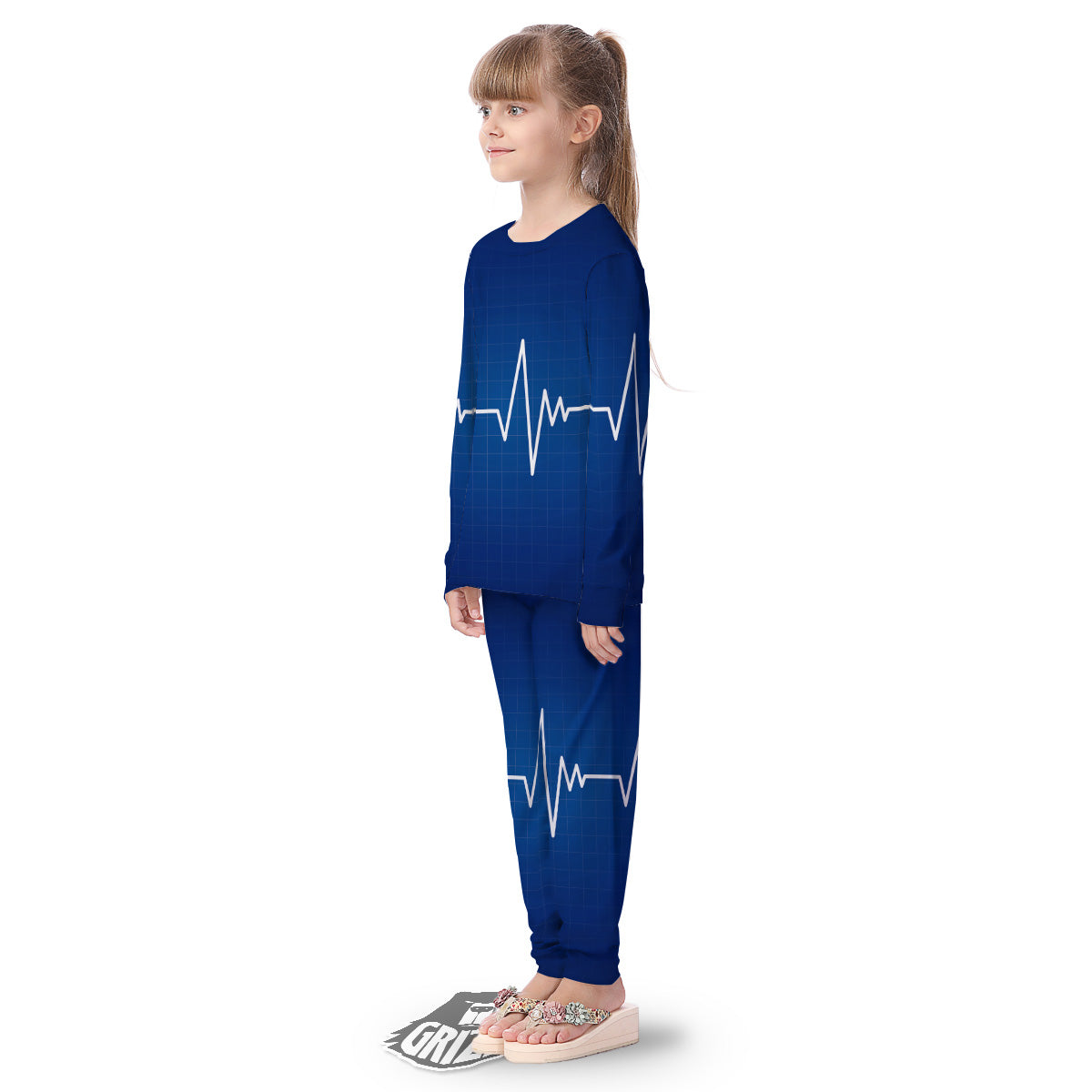 Heartbeat Blue Print Kid's Pajamas-grizzshop