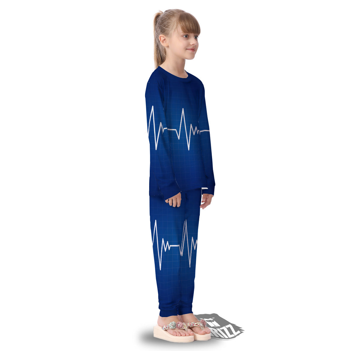 Heartbeat Blue Print Kid's Pajamas-grizzshop